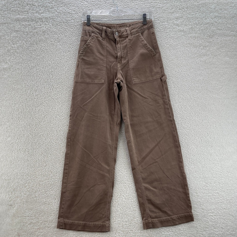 American Eagle Pants Womens 2 Brown Super High Rise Baggy Wide Leg Carpenter Y2K